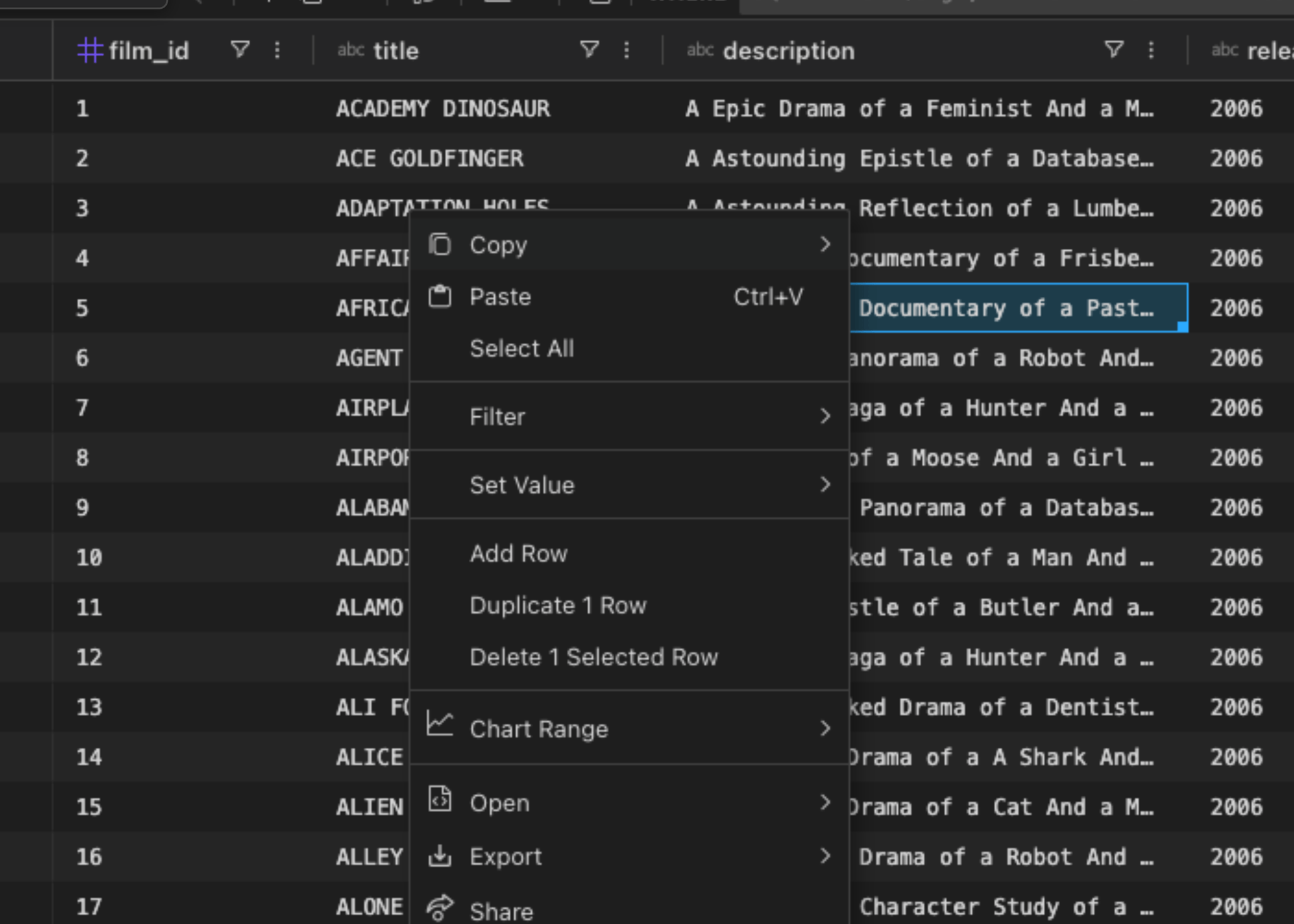Export option in context menu