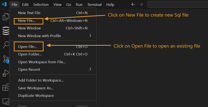 Creating a new file from the File menu