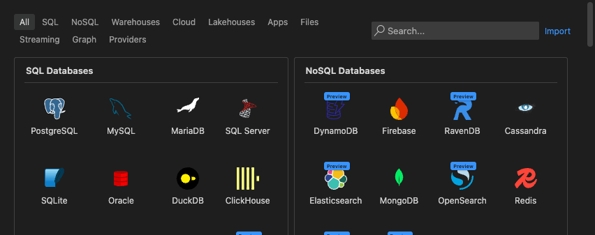 Database type selection