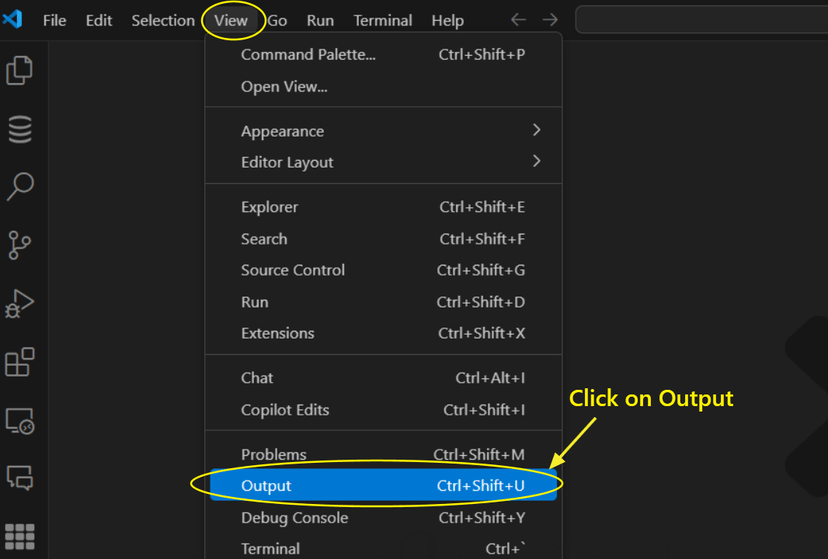Opening the output panel