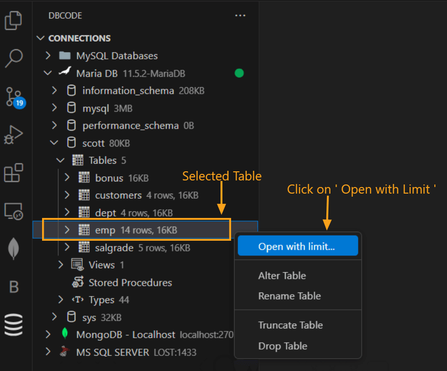 Open with limit option