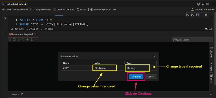 Parameter input prompt