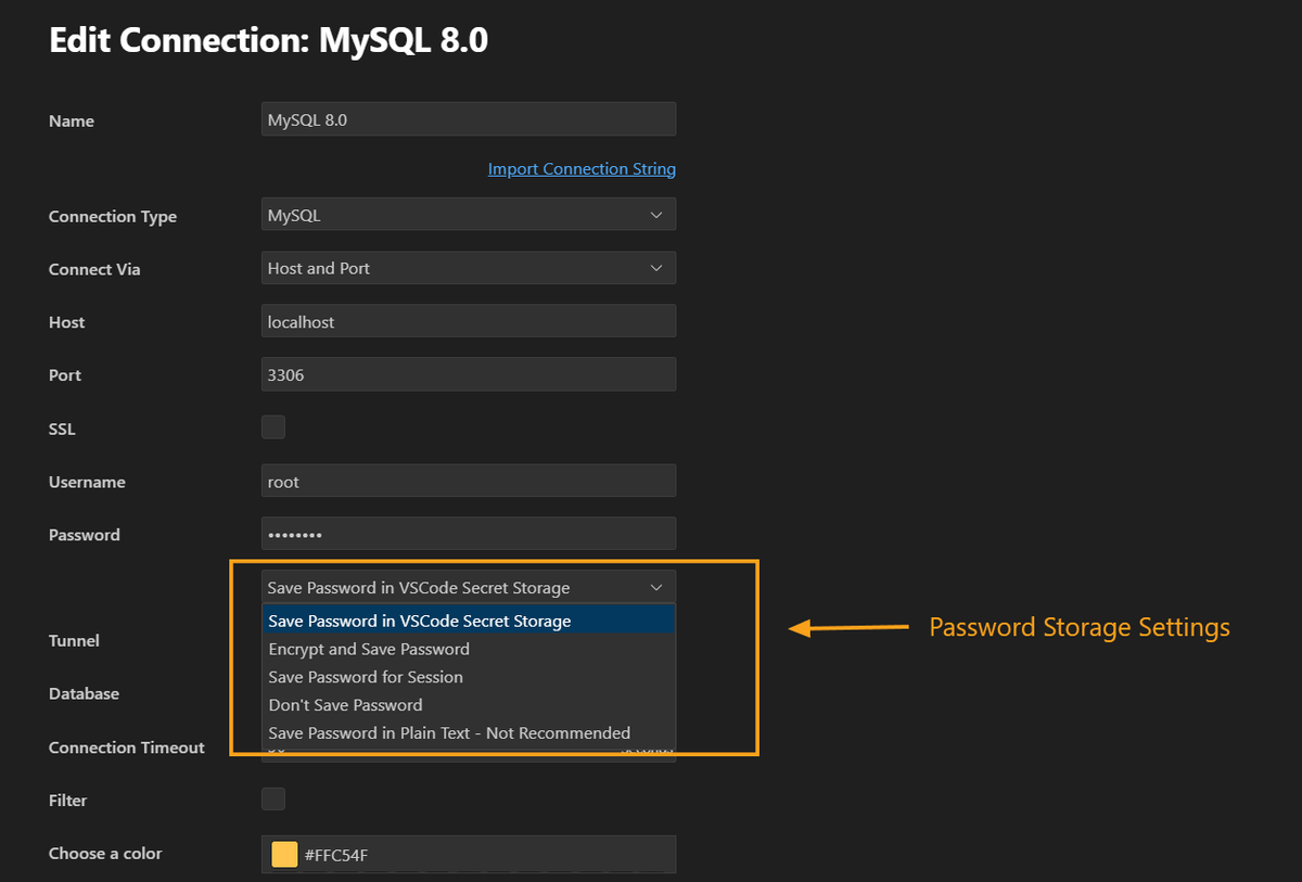 password storage settings