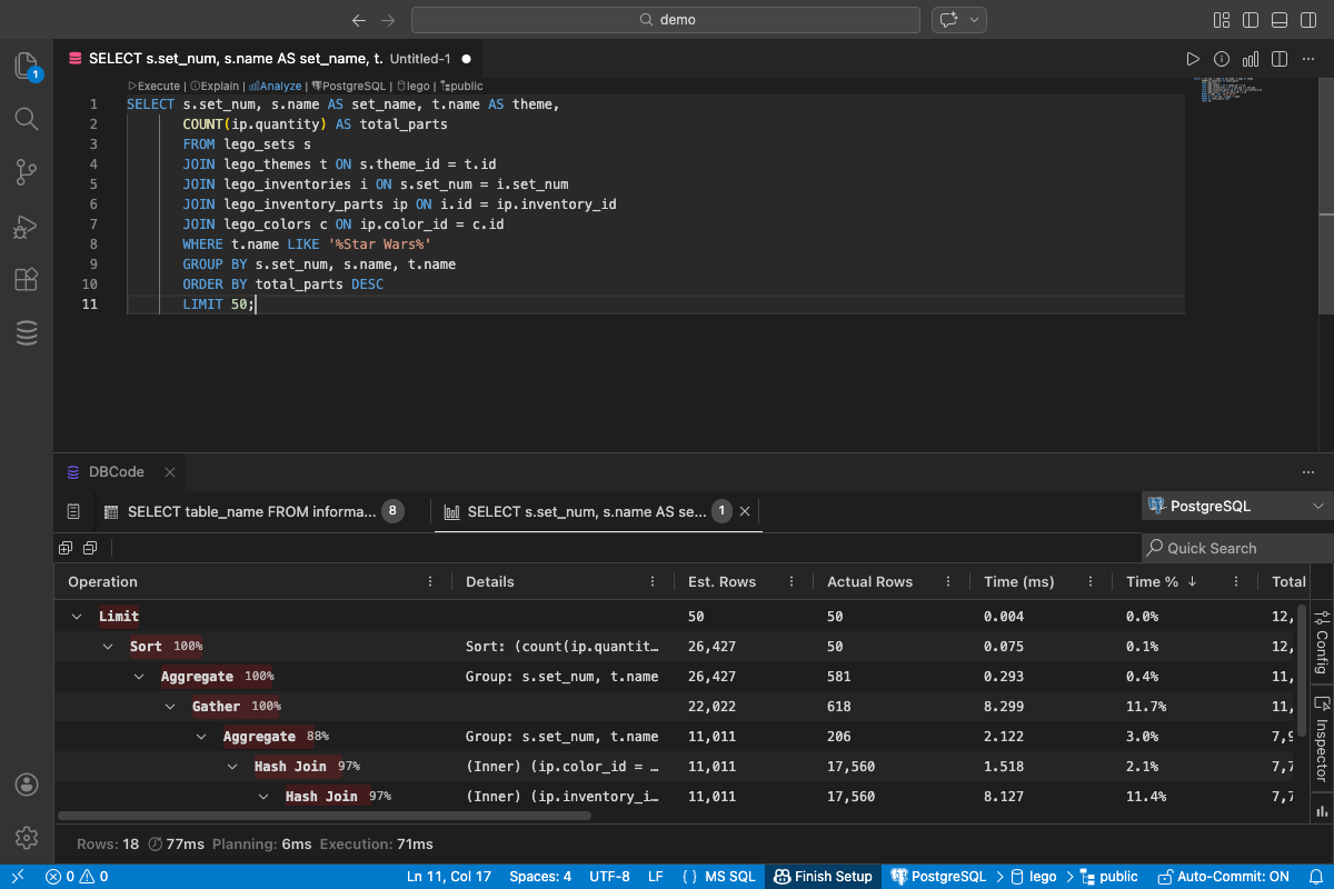 Plan Explorer table view showing execution plan nodes