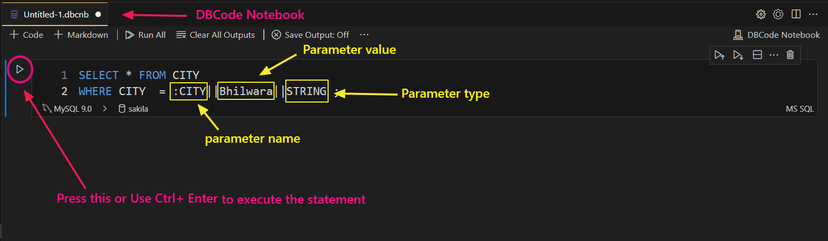 SQL query with parameters
