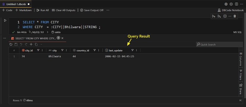 Query results with parameters