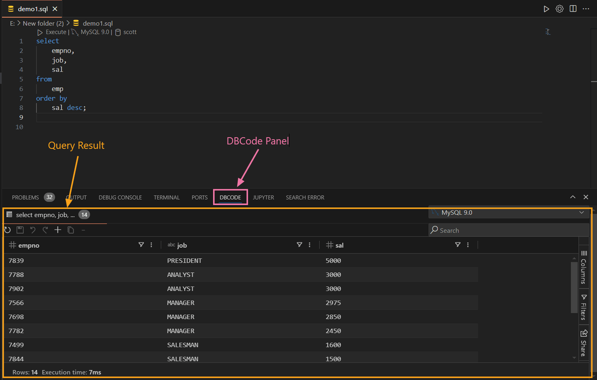 query result