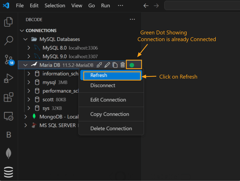 Refresh database connection