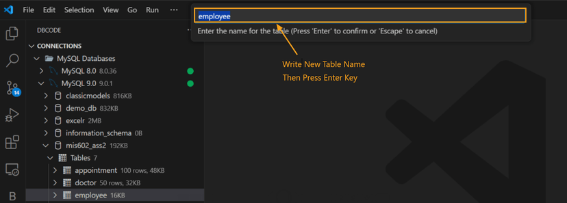 Rename table dialog
