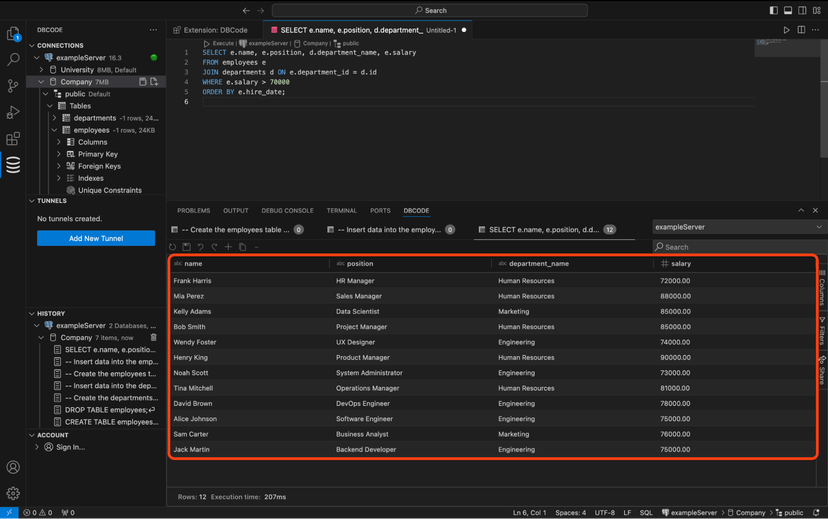 Query results