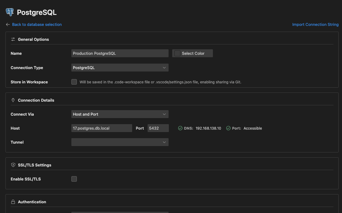 Save connection button