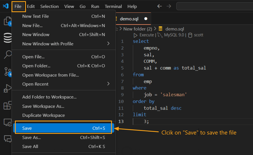 Saving SQL files