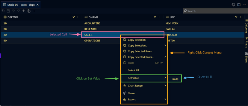 Selecting a cell to edit