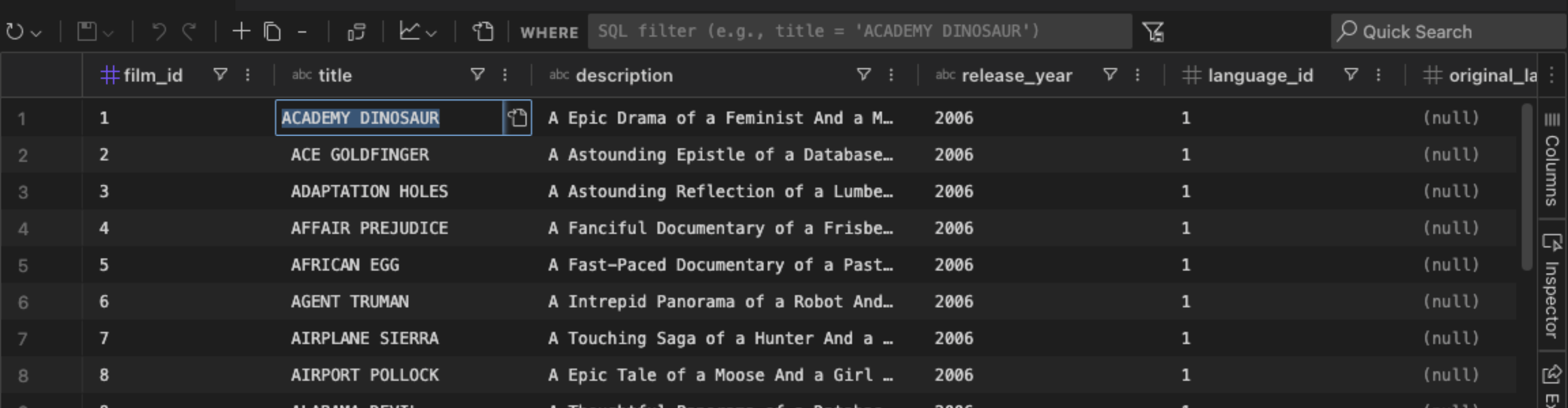 Selecting a cell to edit