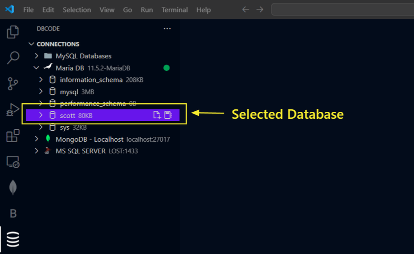 Selecting a database