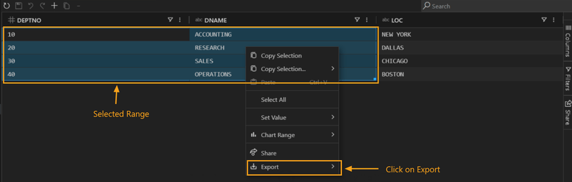 Selecting a data range
