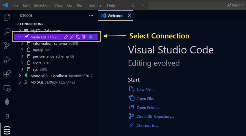 Selecting a database connection