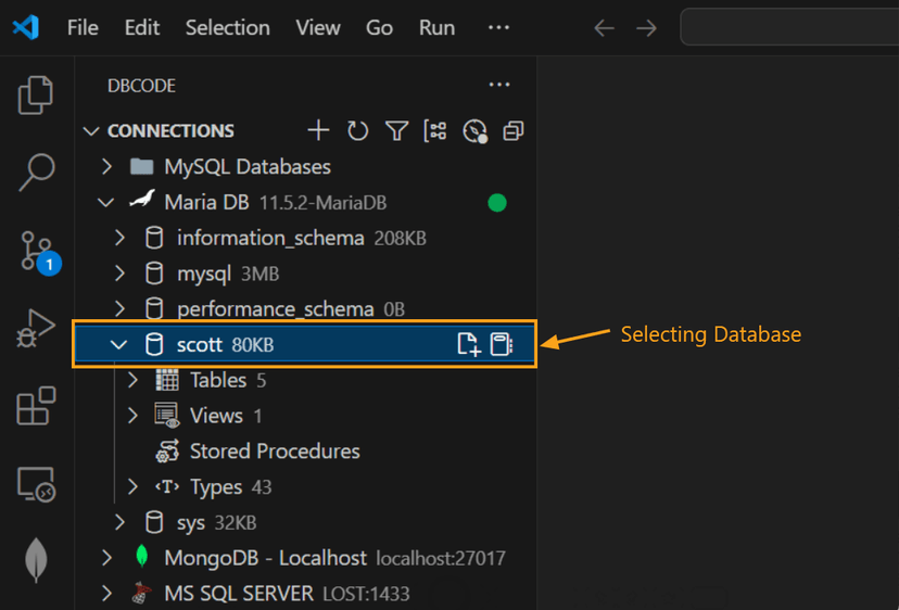Selecting a database