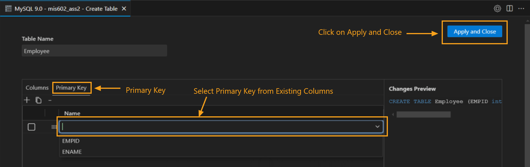 set primary key