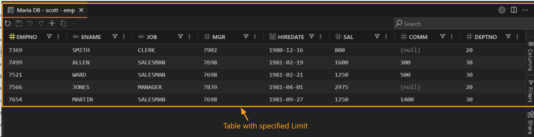 table with limit