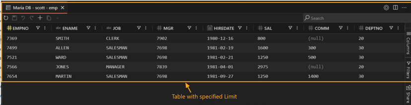 Table with row limit