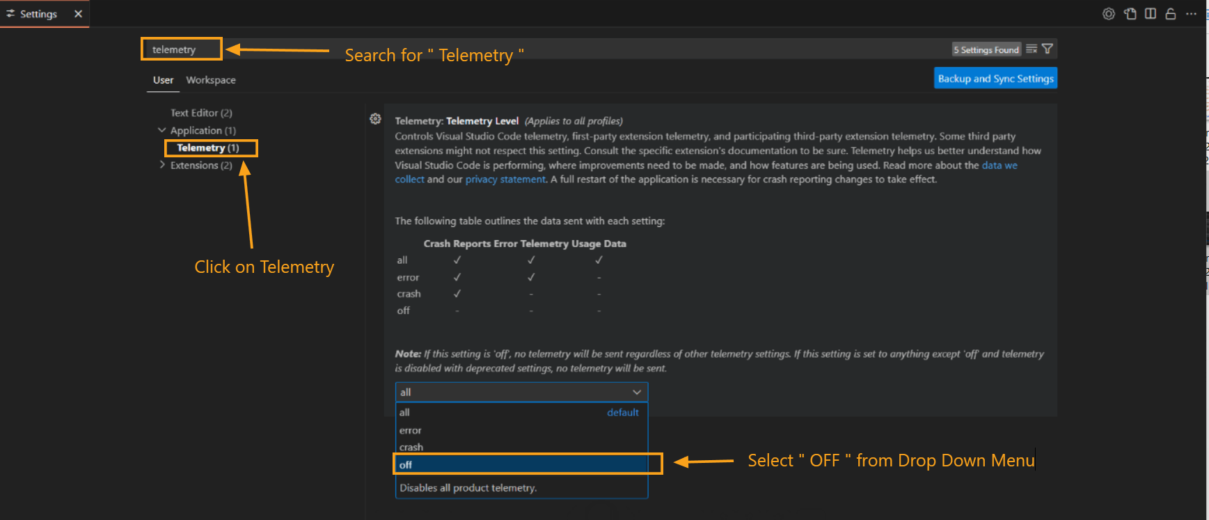 Telemetry settings