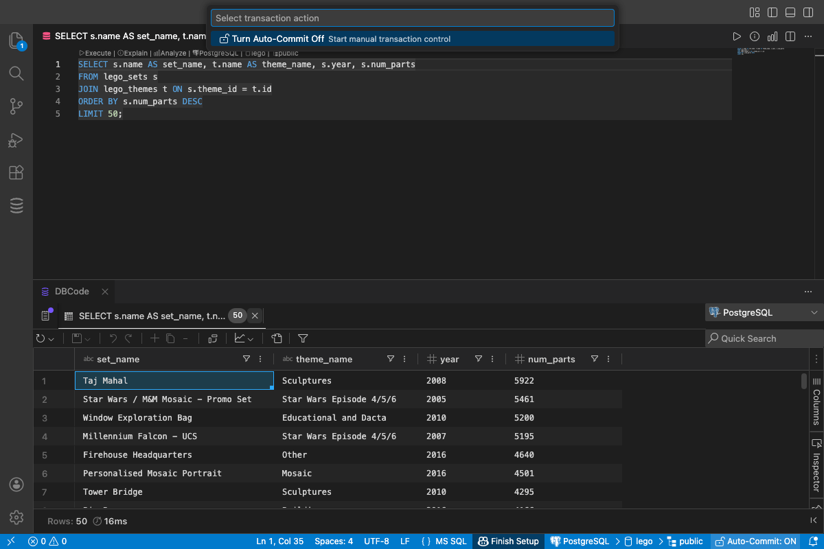 Auto-commit menu showing Turn Auto-Commit Off option