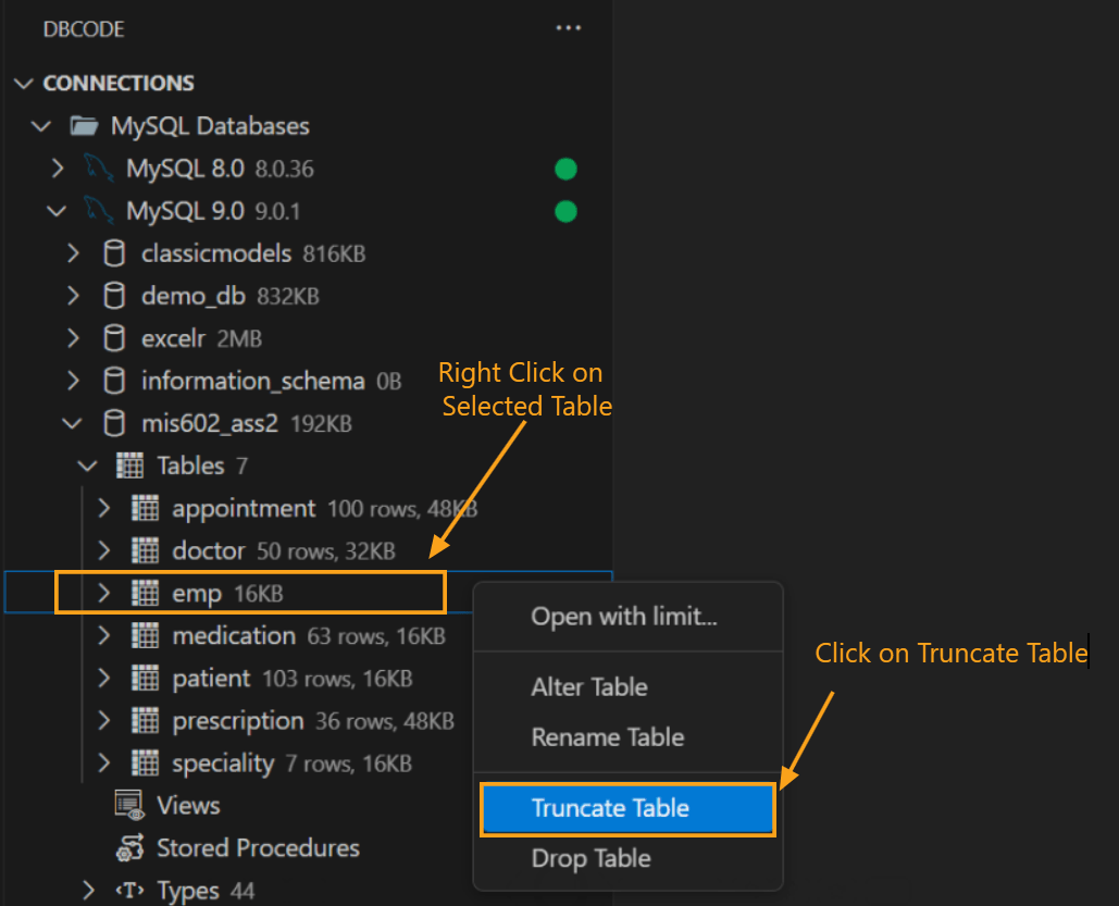 Truncate table option
