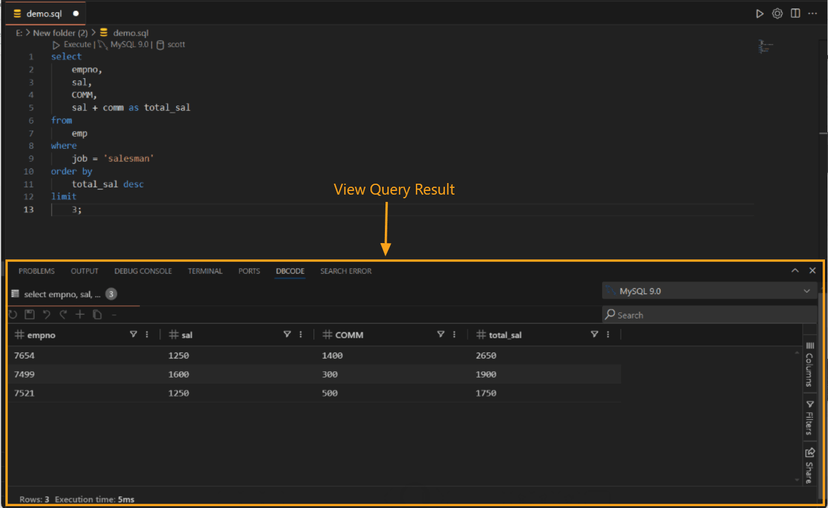 Viewing query results