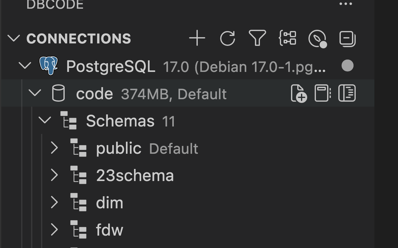 Creating a new SQL file from the Connections panel