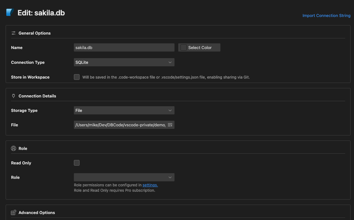 Save connection button
