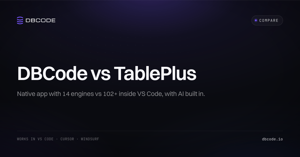 TablePlus Alternative in VS Code. DBCode vs TablePlus (2026)
