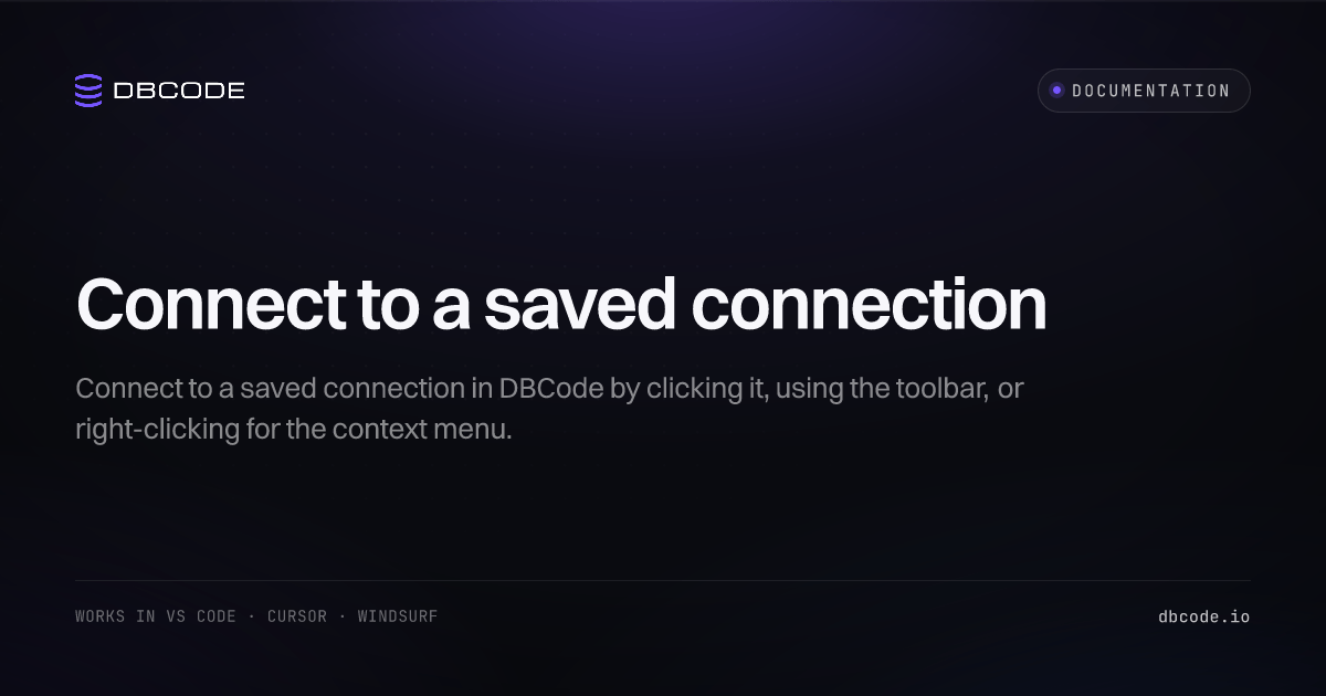 Connect to a saved connection | DBCode