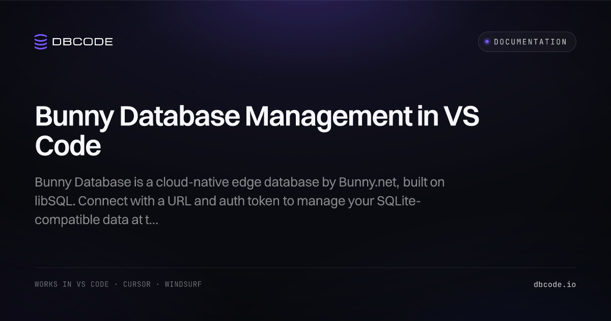 Bunny Database Management in VS Code | DBCode