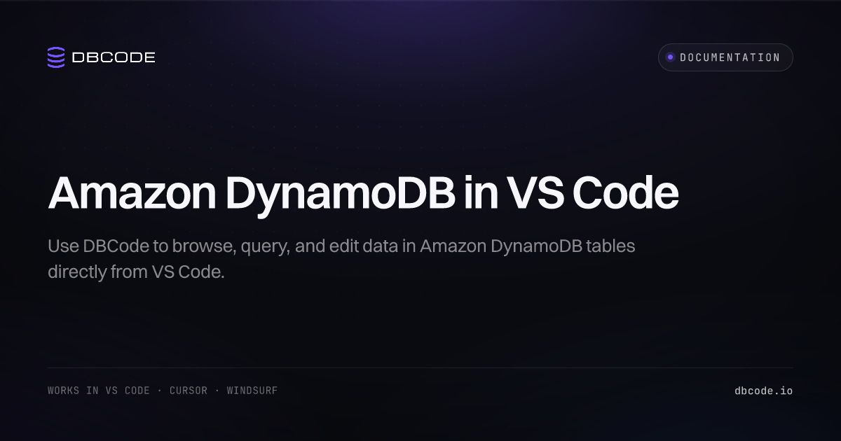 Amazon DynamoDB in VS Code | DBCode