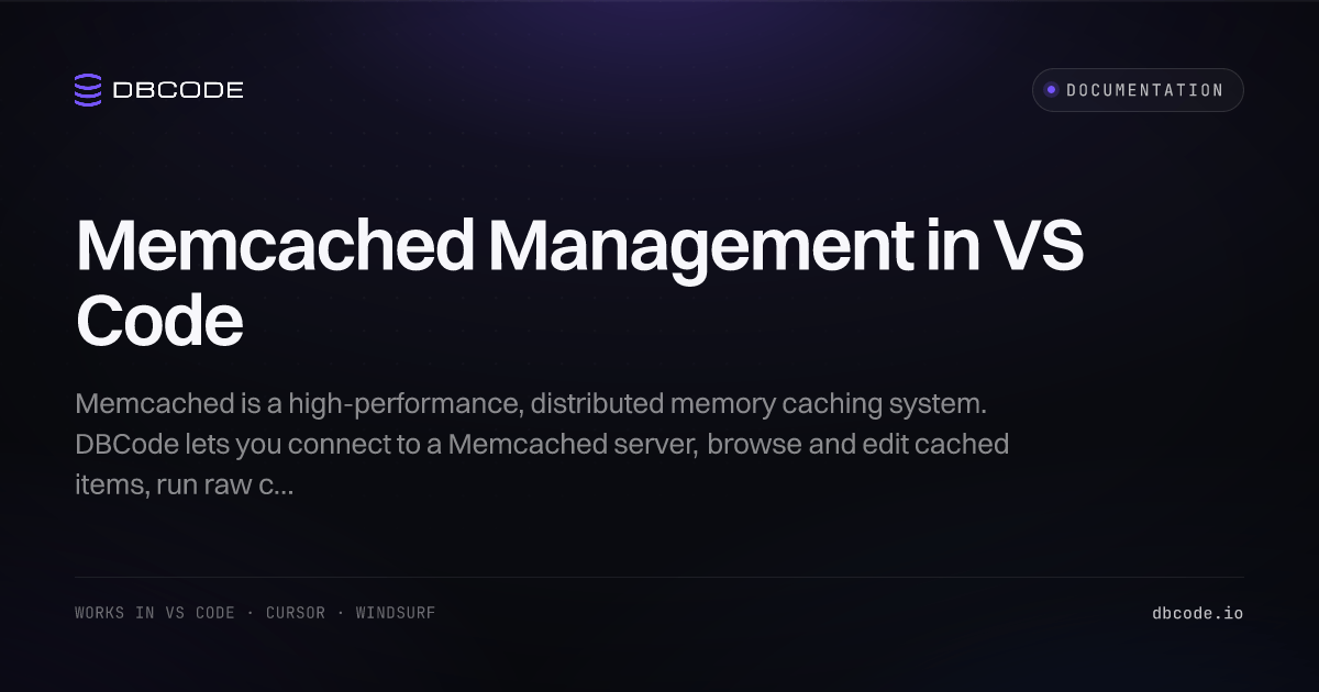 Memcached Management in VS Code | DBCode