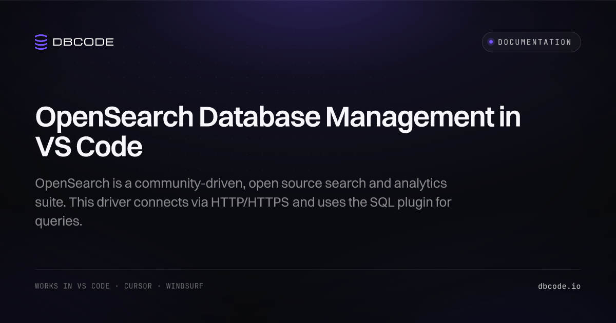 OpenSearch Database Management in VS Code | DBCode