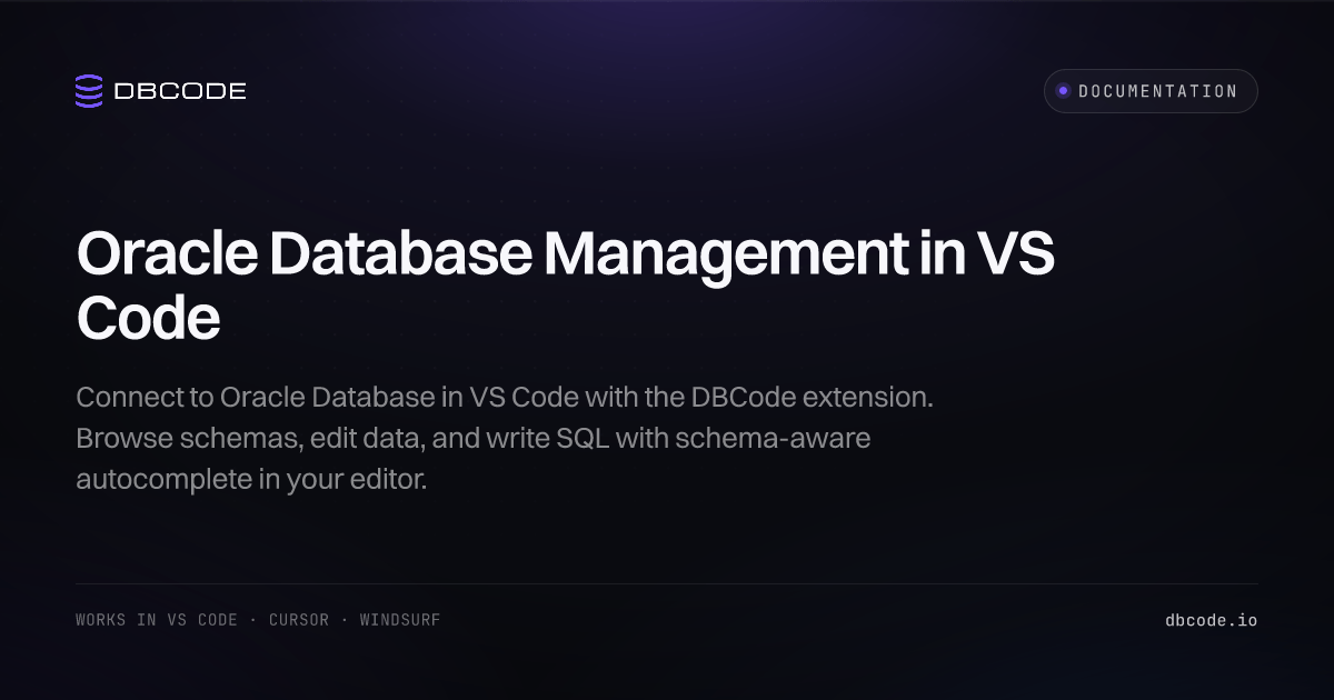 Oracle Database Management in VS Code | DBCode