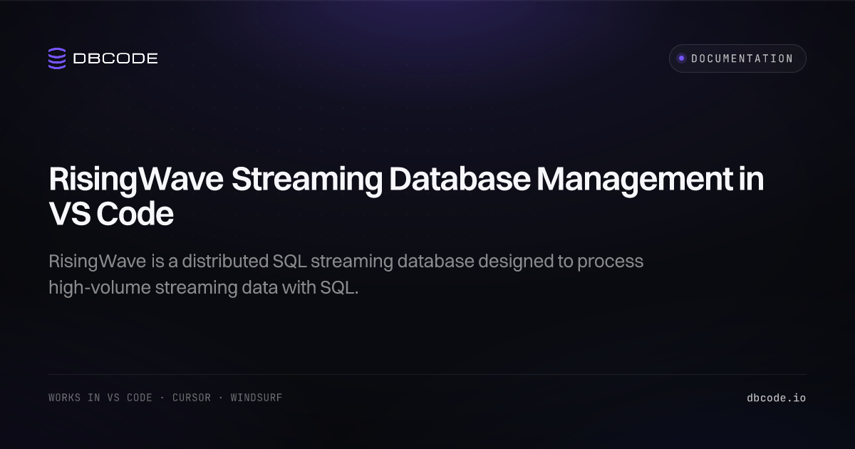 RisingWave Streaming Database Management in VS Code | DBCode