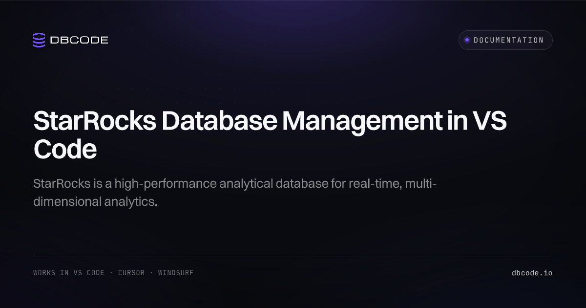 StarRocks Database Management in VS Code | DBCode